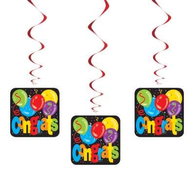 6 Congrats Hanging Swirl Decorations, 32in - Graduation - Promotion - Engagement