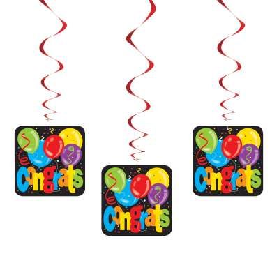 Congrats Hanging Swirl Decorations, 32in Long - 3ct - Graduation - Engagement