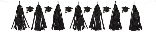 BOGO SALE - Graduation Black Tassel Garland Decoration, 7ft - Black Decorations