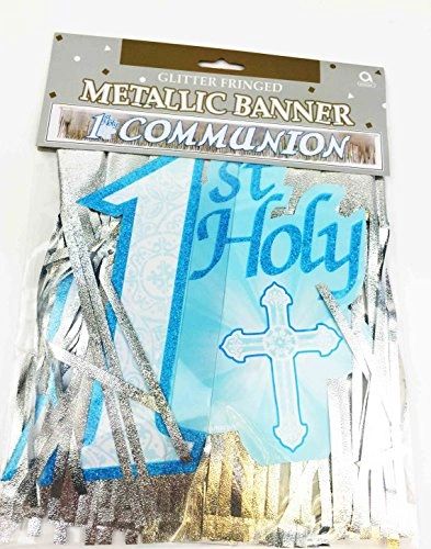 1st Holy Communion Metallic Fringe Banner Decoration, Blue