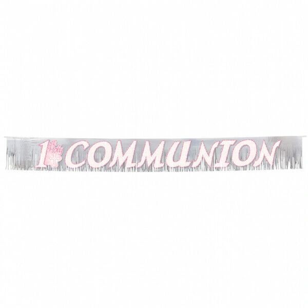 Pink Communion Banner - Metallic Fringe Banner Decoration