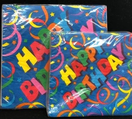 Happy Birthday Streamers, Blue Party Napkins - 16ct