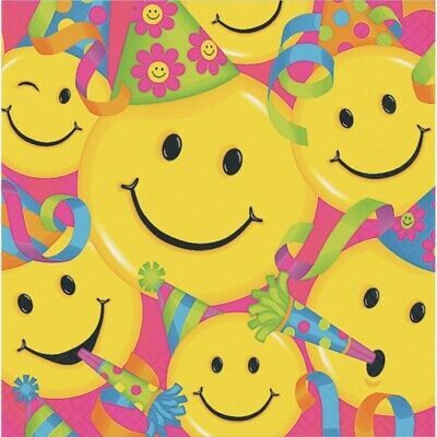 Smiley Face Birthday Party Hats Beverage Napkins, 16ct