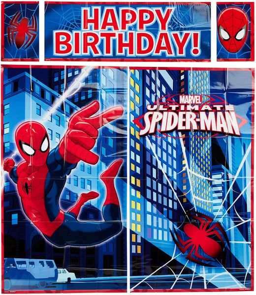Spider-Man Happy Birthday Party Scene Setter, Wall Banner Decoration Kit - 5pcs (Spiderman)