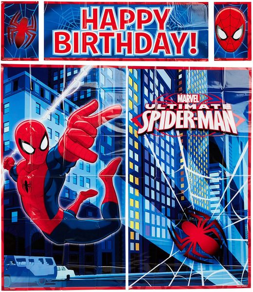 *Spider-Man Happy Birthday Party Scene Setter, Wall Banner Decoration Kit - 5pcs (Spiderman)