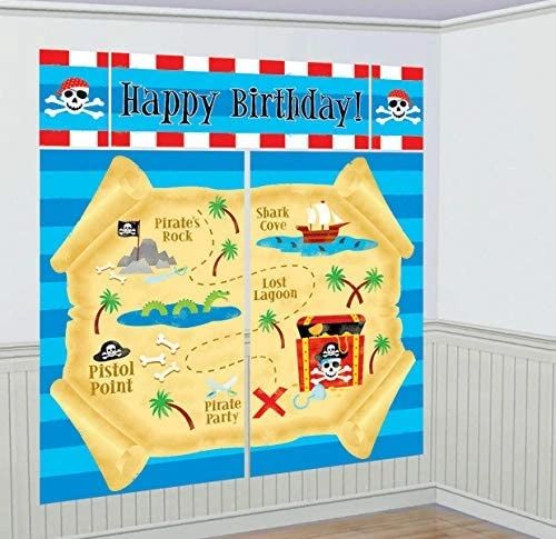 *Pirate Treasure Birthday Scene Setter, Wall Banner Decoration Kit - 5pcs