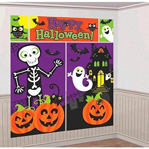 Happy Halloween Friendly Family Scene Setter, Wall Banner Decoration Kit - 5pcs