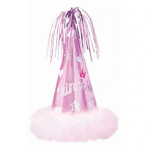 Princess Hat with Marabou Feathers, Princess Birthday Cone Hat, Pink - Birthday Girl Hats