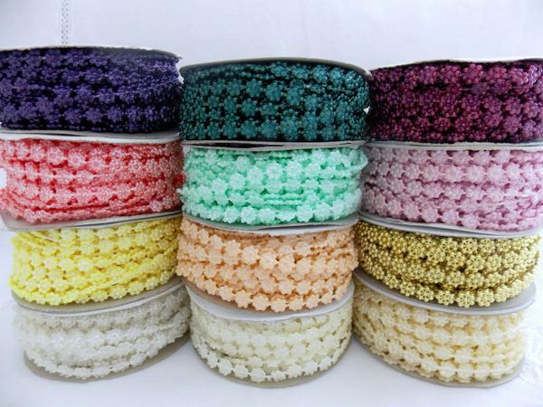 Flat Plastic Flower Beaded Trim, 10mm - 10yds - Clearance