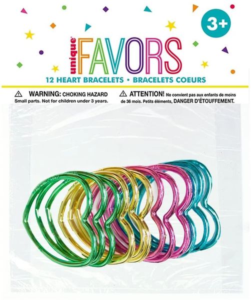 *Shiny Metallic Heart Bracelets Party Favors, Kids - 12 Bracelets
