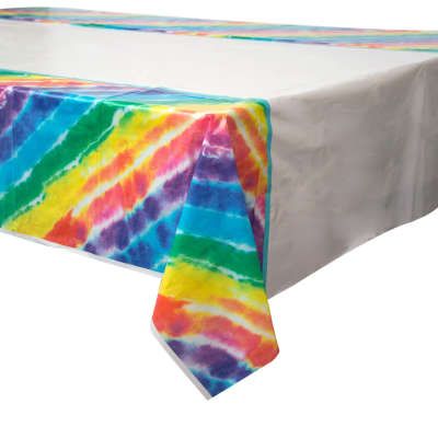 *Hippie Tie Dye 80s Disco Party Table Cover, 54x84in