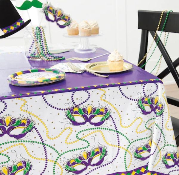 Jazzy Mardi Gras Party Table Cover, 54x84in - Masquerade Party