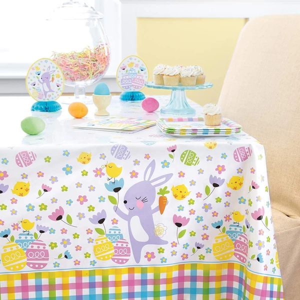 Colorful Spring Plaid, Easter Eggs Rectangular Table Cover - 54x84in - Easter Bunny