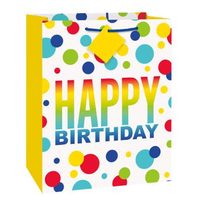 Rainbow Dots Birthday Large Gift Bag, 13x10.5in