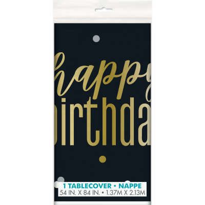 Gold Metallic Happy Birthday Party Table Cover - 54x84in