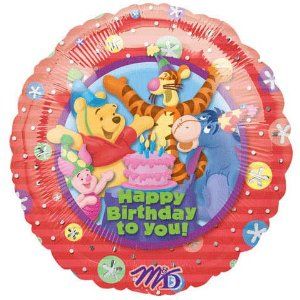 *Rare Winnie the Pooh Birthday, Red Foil Balloon, Tigger, Eeyore, Piglet, 18in