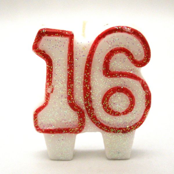 16th Birthday Cake Topper Candle with Red Glitter