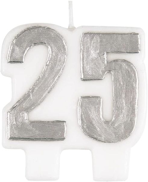 25th Candle Cake Topper, Silver 25 - Birthday Number Candle - Silver Anniversary Candle