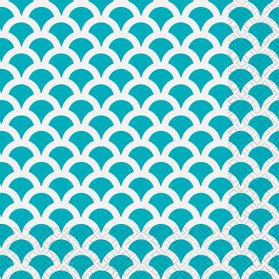 Caribbean Teal Scallop, Mermaid Scales Luncheon Napkins, 16ct - Mermaid Napkins