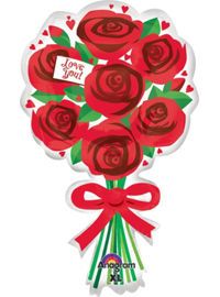 (#28L) Love You! Red Rose Bouquet Super Shape Foil Balloon, 30in - Love Balloons