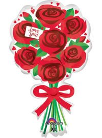 *Love You! Red Rose Bouquet Super Shape Foil Balloon, 30in