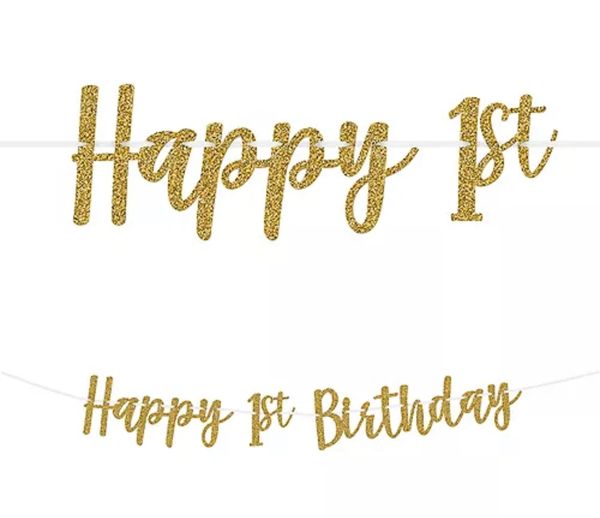 Giant Gold Glitter 1st Birthday Banner, 12ft