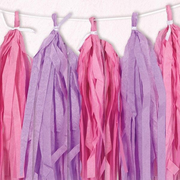 *Pink and Purple Tissue Paper Tassel Garland Decoration, 9ft