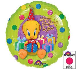 Rare - BOGO SALE - Tweety Bird Happy Birthday, Dots Round Foil Balloon, Green, 18in