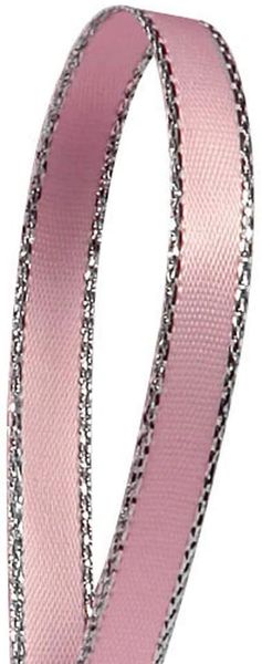 Pink Satin Ribbon, Silver Edge 3/8 x 100yd