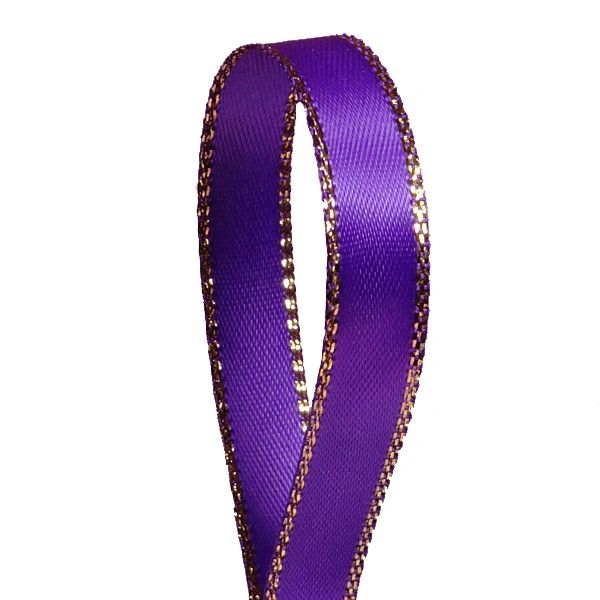 Purple Satin Ribbon, Gold Edge 3/8 x 100yd - Ribbon Sale