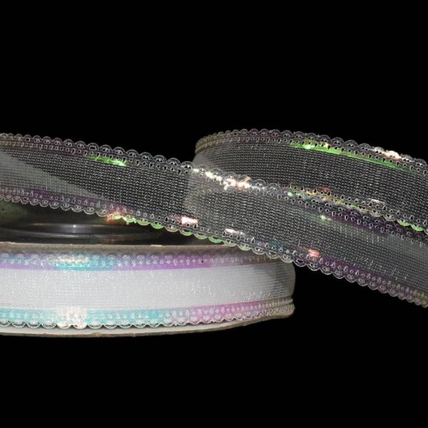 White Sheer Ribbon, Iridescent Scalloped Edge, 25yd x 3.0"W