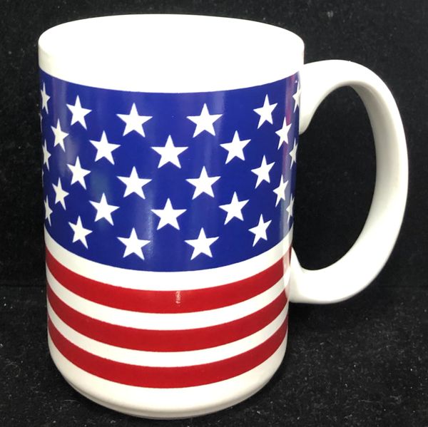 BOGO SALE - Patriotic Gifts, American Flag Ceramic Coffee Mug, 16oz - Red, White, Blue - Discontinued