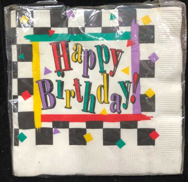 Rare 80s Checkered Birthday Party Napkins, 16ct