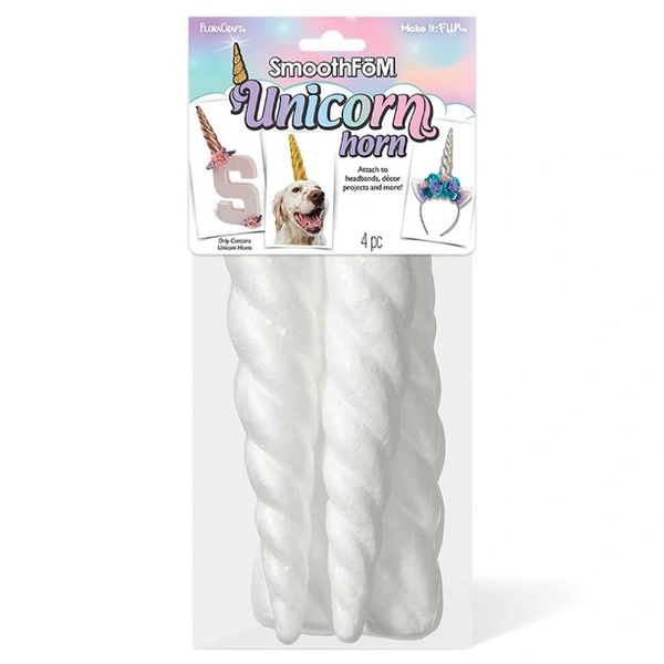 FloraCraft Smooth 4 Piece Foam Unicorn Horns, White 1.5 x7in