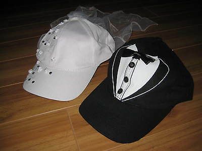 *Elegant Bride and Groom Baseball Caps with Veil - Couple Gifts - Wedding