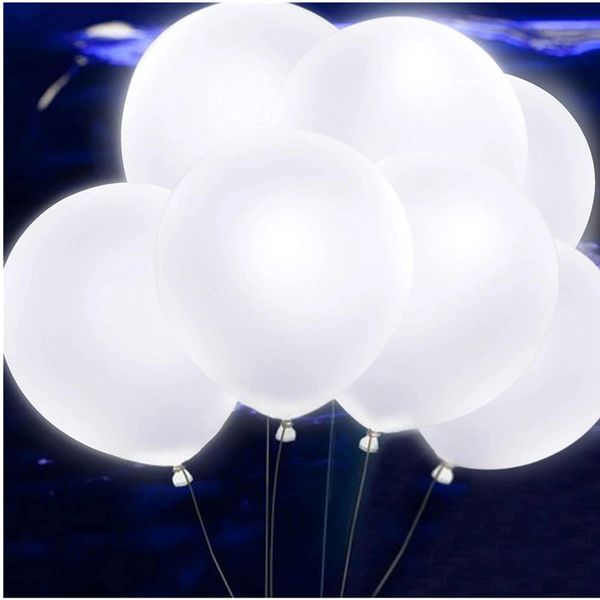 BOGO SALE - White Led Light Up Balloons, Latex, 10in - 5ct