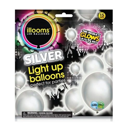 BOGO SALE - Silver Led Light Up Balloons, Latex, 9in - 12ct