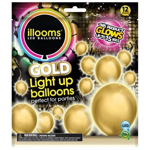 BOGO SALE - Gold Led Light Up Balloons, Latex, 12ct - 9in