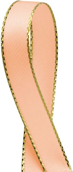 Peach/Coral Satin Ribbon, Gold Edge 3/8 x 100yd - Ribbon Sale