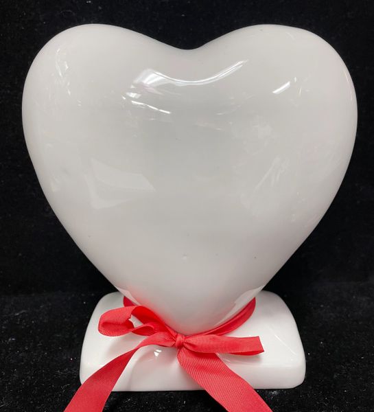 White Heart Shape Ceramic Vase, Piggy Bank - 6in