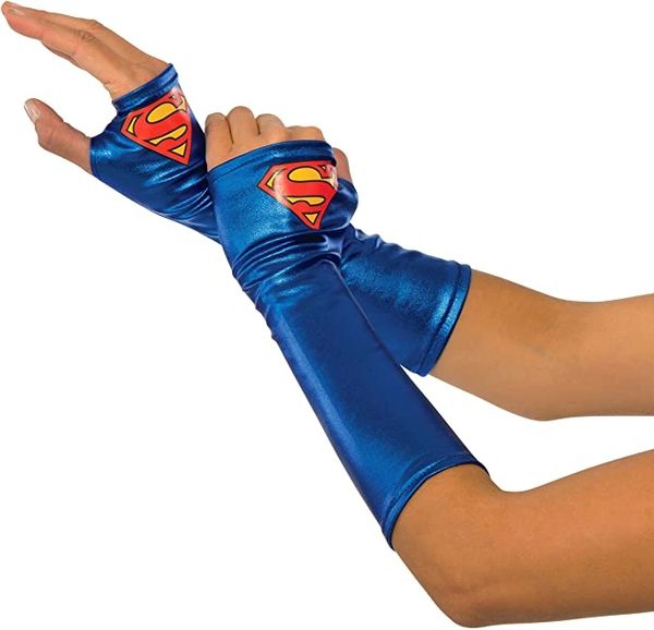 *Blue Metallic DC Supergirl Gloves Superhero Costume Accessory, Women's - Halloween