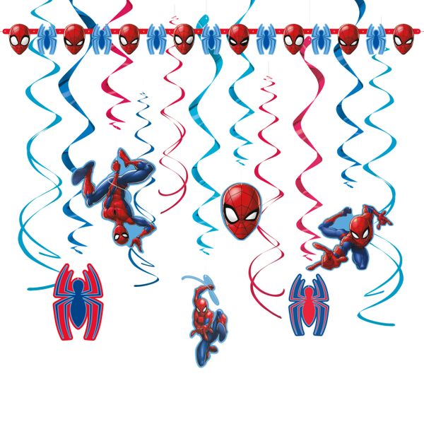 Spider-Man Birthday Party Swirl Decorations, Red, Blue -12pcs (Spiderman)