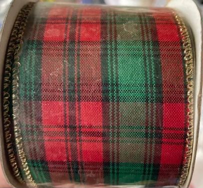 Wide Red Plaid Fabric Ribbon, Gold Edge, 2.5in x 10yds, the Bow Brothers