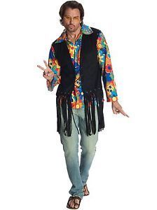 Hippie Costume, Fringe Vest, Men's Medium - Flower Power - After Halloween Sale