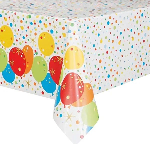 Glitzy Gold Birthday Balloons Party Table Cover, 54x84in - Colorful