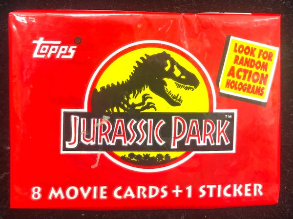 Rare Topps Jurassic Park Movie Trading Cards, Pack 8 cards, 1 sticker, 1992 - Discontinued