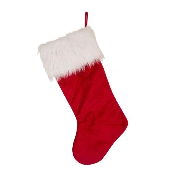 *Red Velvet Plush Sparkle Regal Christmas Stocking, White Fur - 20in - Holiday Sale