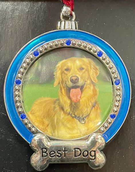 *Best Dog Picture, Blue Frame Christmas Ornament - Holiday Novelty Gifts