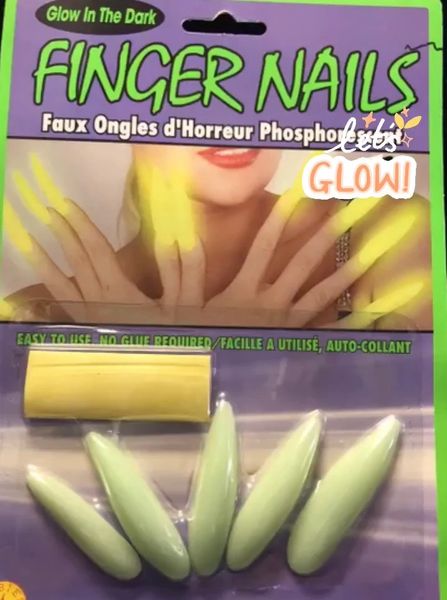 *TWO! Long Glow in the Dark Finger Nails - Halloween Sale - Black Light