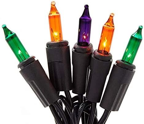 100 Lights, Halloween String Lights, Orange, Green, Purple - Black Wire – Indoor/Outdoor - After Halloween Sale